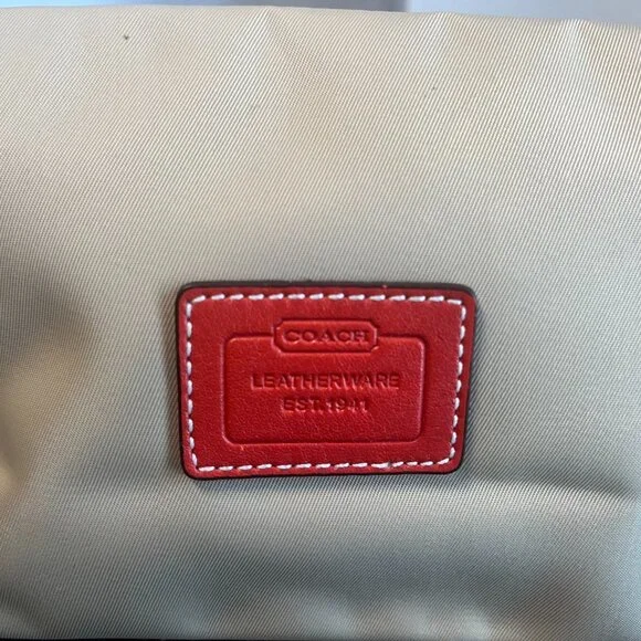 Vintage Coach Hampton Khaki Nylon & Red Orange Leather Mini Bag - Picture 5 of 7